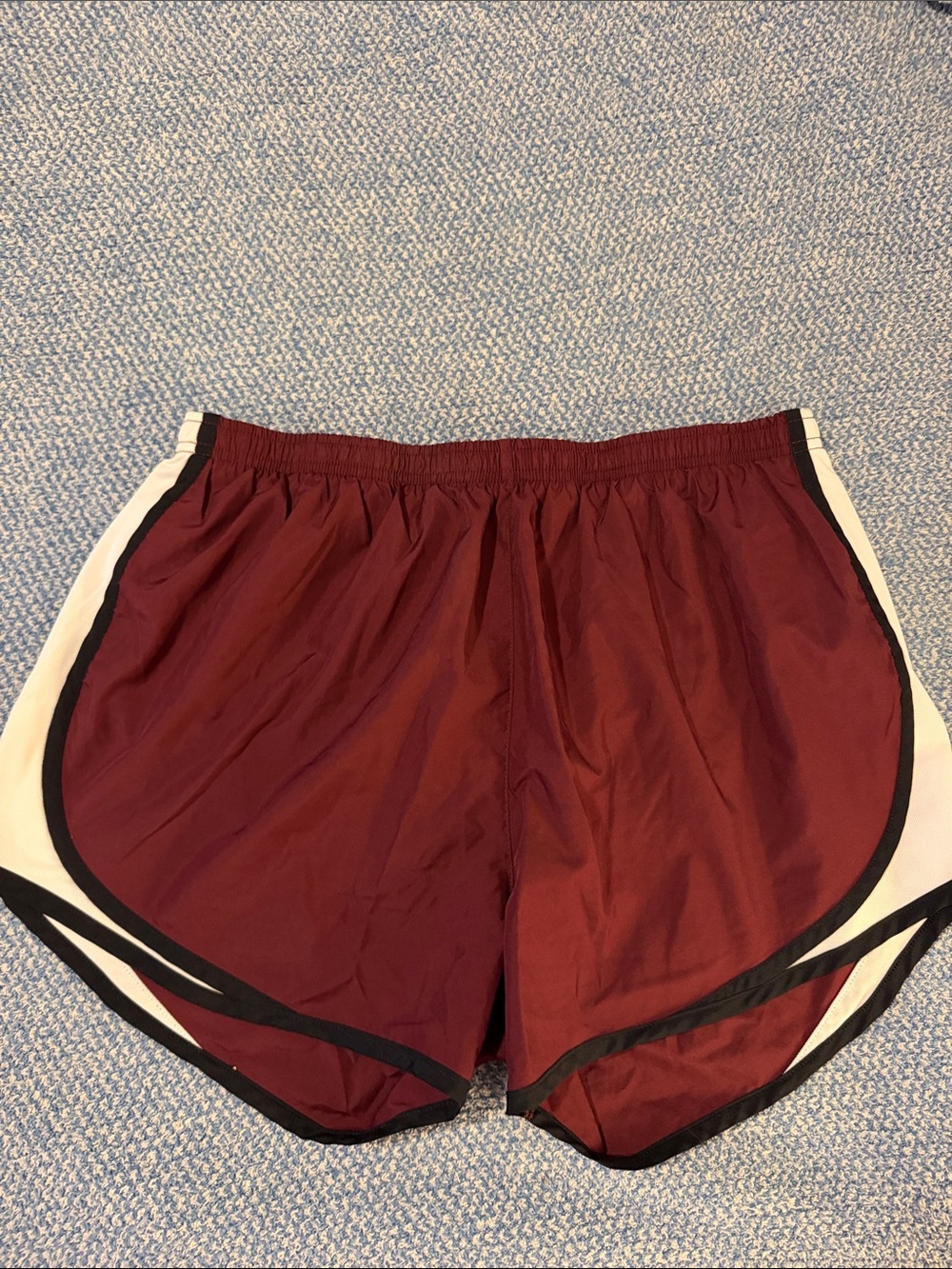 Running shorts Maroon and white with black stripes